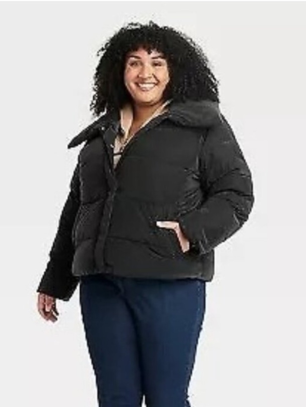 Ava & Viv Black Oversized Puffer Jacket with Wide Collar